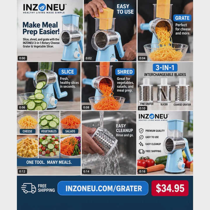 3-in-1 Rotary Cheese Grater & Vegetable Slicer